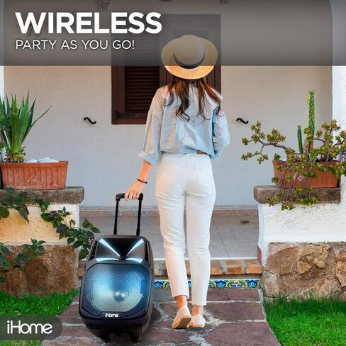 iHome iHPA-800LT لاسلكي قابل للشحن بلوتوث محمول للحفلات المنزلية LED 8 بوصة مكبر صوت 100 واط قوة ضوء كاريوكي آلة PA مكبرات صوت مجموعة ميكروفون للأطفال والكبار in Kuwait
