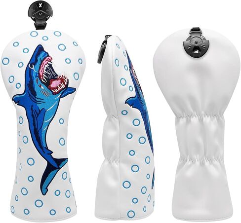 Big Shark Golf Club Covers, White Leather Golf Driver, Fairway, Hybrid Cover, Mallet/Blade Putter Head Cover Headcover Magnetic, 6 Models Available in Saudi Arabia