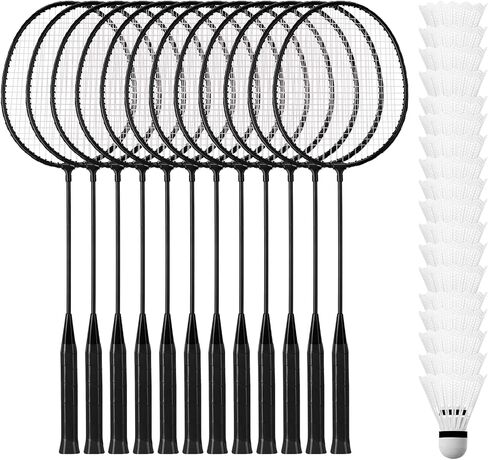 12 Pcs Badminton Rackets with 18 Nylon Badminton, Badminton Racquet Bulk, Shuttle Badminton Set for Adults Teenagers Youth Beginners Advanced Player Backyard Gym Beach Outdoor in Saudi Arabia