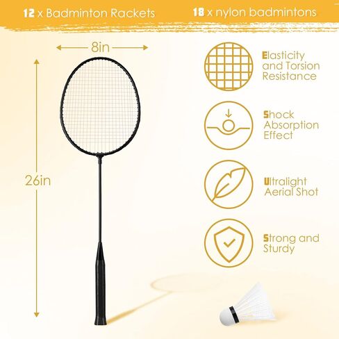 12 Pcs Badminton Rackets with 18 Nylon Badminton, Badminton Racquet Bulk, Shuttle Badminton Set for Adults Teenagers Youth Beginners Advanced Player Backyard Gym Beach Outdoor in Saudi Arabia