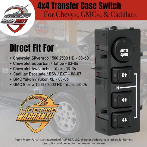 مفتاح محرك AUTO 4-Wheel 4x4 4WD متوافق مع Chevy Silverado، Suburban، Tahoe، GMC Yukon، Sierra 2003، 2004، 2005، 2006 - يستبدل # 15136039 15164520 19259313 901-072 - زر لوحة نقل in Kuwait