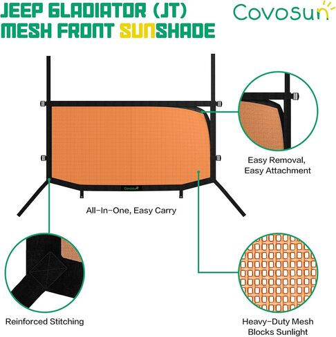 Mesh Sunshade for Jeep Gladiator, Convenient Mesh Soft Top with Strong Straps for Jeep Gladiator(2018-2023), Jeep Gladiator(JT) Accessories (Black, Front) in Saudi Arabia