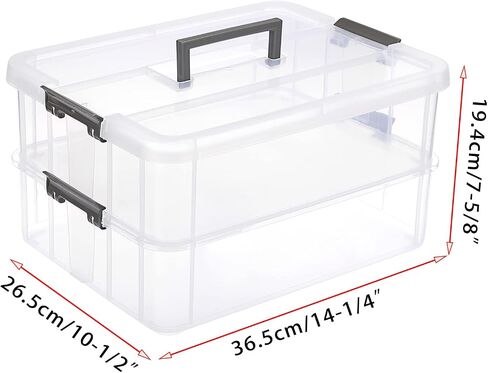 JUXYES 2-Tiers Stack Carry Storage Box With Handle, Transparent Stackable Storage Bin With Handle Lid Latching Storage Container for School & Office Supplies in Saudi Arabia