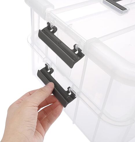JUXYES 2-Tiers Stack Carry Storage Box With Handle, Transparent Stackable Storage Bin With Handle Lid Latching Storage Container for School & Office Supplies in Saudi Arabia