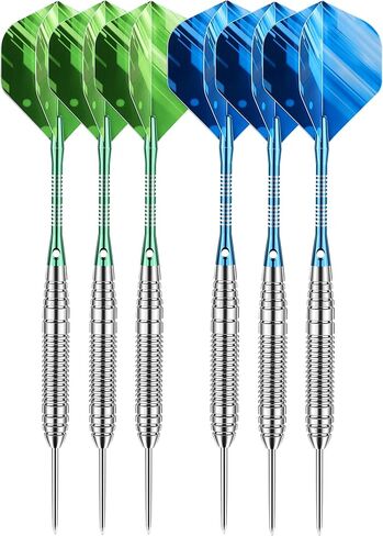 6 Pack / 12 Pack Steel Tip Darts Set 22 23 24 Grams Steel Dart with Aluminum Shaft 18 pcs Dart Flights 6 pcs Spare Aluminum Dart Shafts 6 pcs Rubber O-Rings and Dart Sharpener in Saudi Arabia