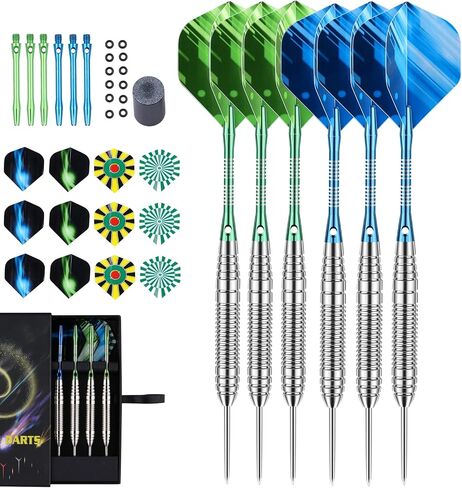 6 Pack / 12 Pack Steel Tip Darts Set 22 23 24 Grams Steel Dart with Aluminum Shaft 18 pcs Dart Flights 6 pcs Spare Aluminum Dart Shafts 6 pcs Rubber O-Rings and Dart Sharpener in Saudi Arabia