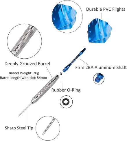 6 Pack / 12 Pack Steel Tip Darts Set 22 23 24 Grams Steel Dart with Aluminum Shaft 18 pcs Dart Flights 6 pcs Spare Aluminum Dart Shafts 6 pcs Rubber O-Rings and Dart Sharpener in Saudi Arabia