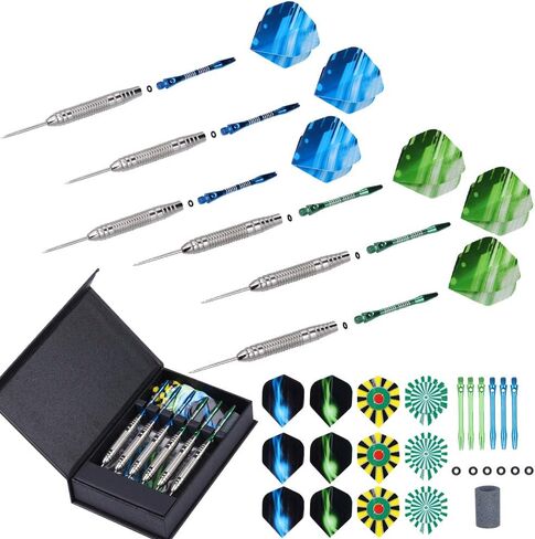 6 Pack / 12 Pack Steel Tip Darts Set 22 23 24 Grams Steel Dart with Aluminum Shaft 18 pcs Dart Flights 6 pcs Spare Aluminum Dart Shafts 6 pcs Rubber O-Rings and Dart Sharpener in Saudi Arabia
