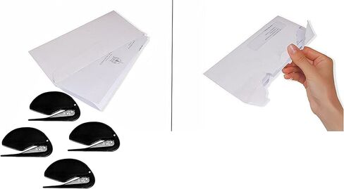 4 أدوات فتح الرسائل البلاستيكية الأكثر كفاءة في العالم، مجموعة أدوات تقطيع الأظرف ذات شفرات حلاقة بلاستيكية حادة (أسود) in Kuwait