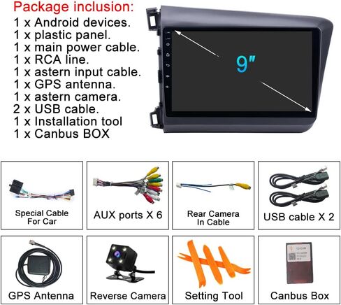 لهوندا سيفيك راديو 2012-2015 سيارة ستيريو لاسلكي Carplay Android Auto مع شاشة لمس IPS مقاس 9 بوصة ونظام تحديد المواقع العالمي (GPS) لوحدة رأس السيارة مدمجة في كاميرا احتياطية مجانية DSP (ذاكرة الوصول العشوائي 4 جيجابايت + ذاكرة الوصول العشوائي 64 جيجابايت in Kuwait