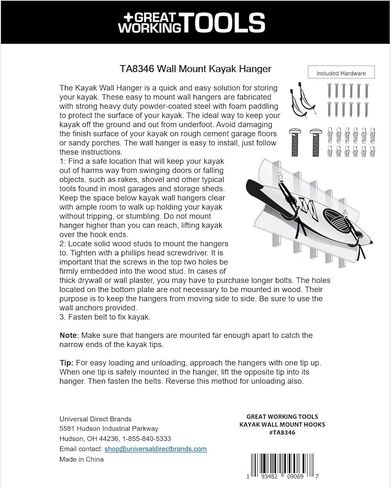 أدوات عمل رائعة رف تخزين كاياك، رف كاياك مثبت على الحائط للمرآب، 200 رطل. سعة in Kuwait