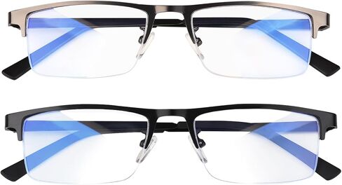 Blue Light Blocking Glasses, Lightweight Metal Half Frame Computer Reading/Gaming/TV/Phones Glasses,Filter UV Ray/Computer Glare with Spring Hinge Eyeglasses(2PCS Black) in Saudi Arabia