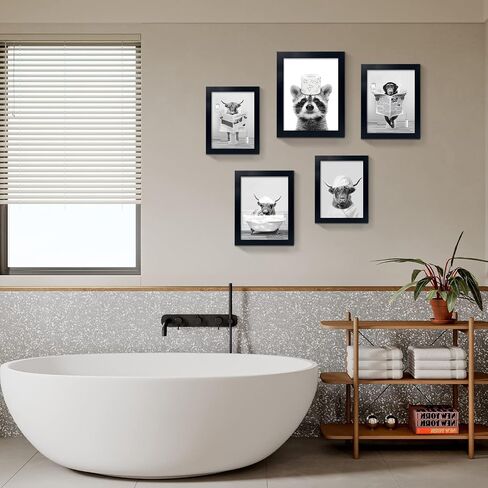 Funny Monkey Framed Wall Art in Bathtub,Black and White Canvas Monkey Wall Art Prints Farmhouse Bathroom Decor,Humor Animals Bathroom Painting Canvas Rustic Style Artwork(8"x10", Framed) in Saudi Arabia