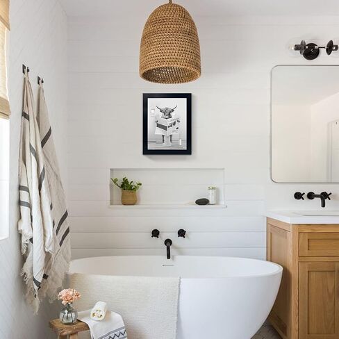Funny Monkey Framed Wall Art in Bathtub,Black and White Canvas Monkey Wall Art Prints Farmhouse Bathroom Decor,Humor Animals Bathroom Painting Canvas Rustic Style Artwork(8"x10", Framed) in Saudi Arabia