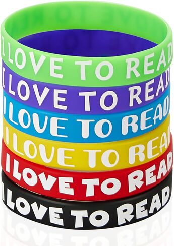 WILLBOND I Love to Read Rubber Bracelets Motivational Rubber Wristband Colorful Silicone Wristbands Bracelets for Classroom Rewards Teacher Award School Home Decoration Party Favors in Kuwait