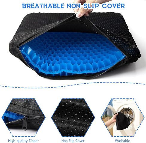 2 Pack Gel Seat Cushion,1.8 Inch Thicken Soft Wheelchair Cushions, Pressure Relief Seat Cushions for Back Pain,Sciatica,Tailbone Pain,Gel Cushion with Non-Slip Cover for Long Sitting,Office,Car,Trips in Saudi Arabia