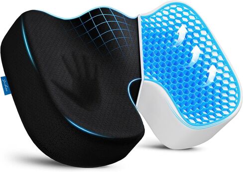 ZIKEE Office Seat Cushion with TPE Gel, Enhances Ventilation & Support Memory Foam Cushion for Sciatica, Back, Tailbone Pain Relief, Long Sitting on Office Desk Chairs, Wheelchairs in Kuwait