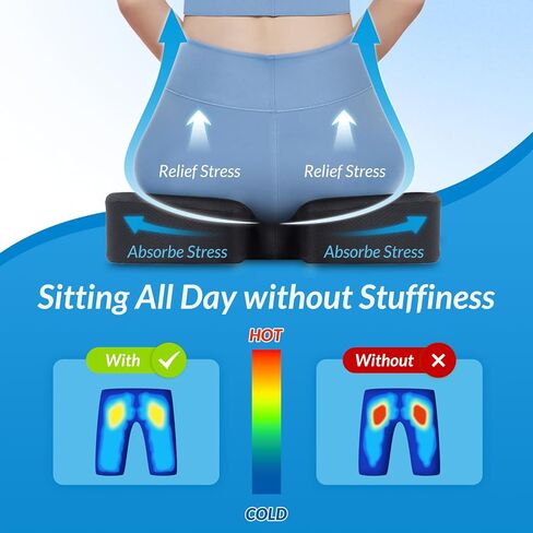 ZIKEE Office Seat Cushion with TPE Gel, Enhances Ventilation & Support Memory Foam Cushion for Sciatica, Back, Tailbone Pain Relief, Long Sitting on Office Desk Chairs, Wheelchairs in Kuwait