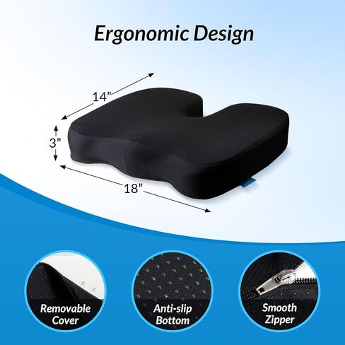 ZIKEE Office Seat Cushion with TPE Gel, Enhances Ventilation & Support Memory Foam Cushion for Sciatica, Back, Tailbone Pain Relief, Long Sitting on Office Desk Chairs, Wheelchairs in Kuwait