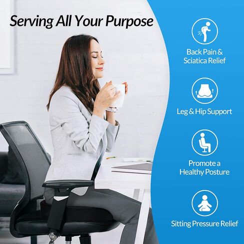 ZIKEE Office Seat Cushion with TPE Gel, Enhances Ventilation & Support Memory Foam Cushion for Sciatica, Back, Tailbone Pain Relief, Long Sitting on Office Desk Chairs, Wheelchairs in Kuwait