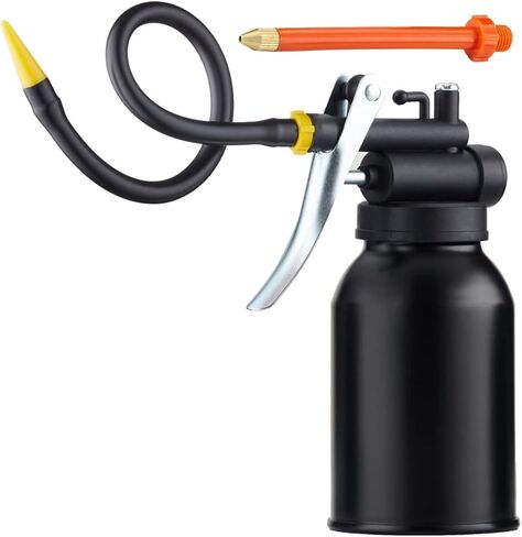 Metal Pump oiler Can with 2 Spout，Hand Pump Oil Can injector for Car Bike Machine-Black in Saudi Arabia