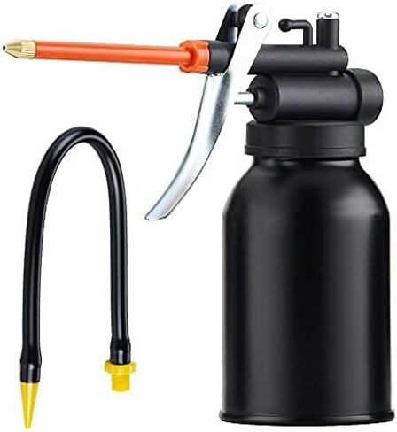 Metal Pump oiler Can with 2 Spout，Hand Pump Oil Can injector for Car Bike Machine-Black in Saudi Arabia