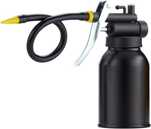 Metal Pump oiler Can with 2 Spout，Hand Pump Oil Can injector for Car Bike Machine-Black in Saudi Arabia