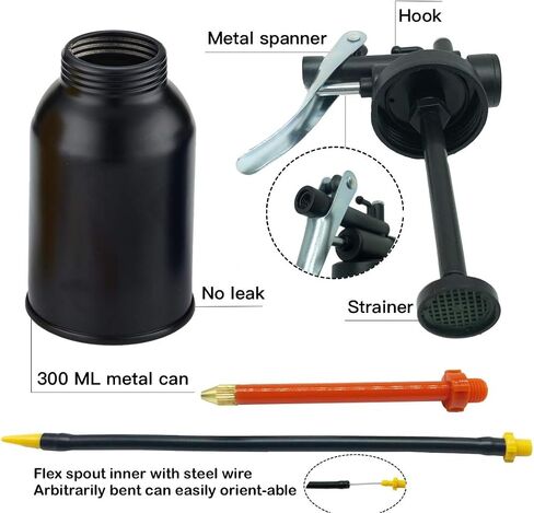 Metal Pump oiler Can with 2 Spout，Hand Pump Oil Can injector for Car Bike Machine-Black in Saudi Arabia