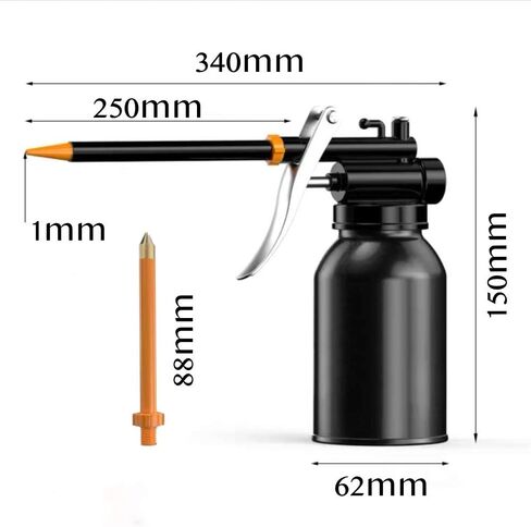 Metal Pump oiler Can with 2 Spout，Hand Pump Oil Can injector for Car Bike Machine-Black in Saudi Arabia