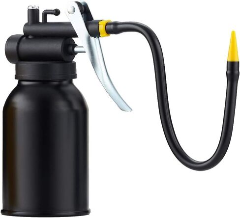 Metal Pump oiler Can with 2 Spout，Hand Pump Oil Can injector for Car Bike Machine-Black in Saudi Arabia