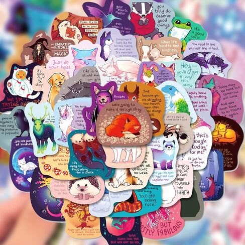 ملصقات كلمات ملهمة، 50 قطعة، مخطط فني جمالي لطيف للحيوانات، اقتباسات تحفيزية إيجابية، ملصقات فينيل للبالغين والمراهقين والنساء in Kuwait