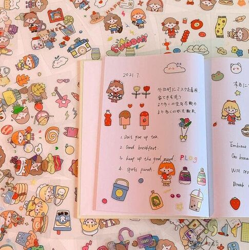 جمالية لطيف زجاجات مياه الكمبيوتر المحمول يوميات حساب اليد سجل القصاصات الحيوانية مخطط يومي للملصقات صغيرة الحجم Kawaii الشارات لمخطط DIY والأطفال المراهقين ألبومات التقويم ملصقات سجل القصاصات الديكور in Kuwait