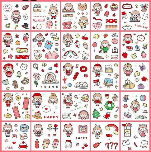 جمالية لطيف زجاجات مياه الكمبيوتر المحمول يوميات حساب اليد سجل القصاصات الحيوانية مخطط يومي للملصقات صغيرة الحجم Kawaii الشارات لمخطط DIY والأطفال المراهقين ألبومات التقويم ملصقات سجل القصاصات الديكور in Kuwait