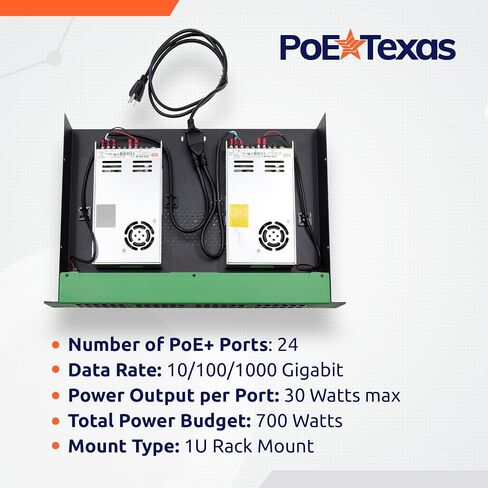 PoE Texas 24 Multi Port IEEE 802.3at PoE+ Injector - Get Full PoE+ On Every Port - Total 700 watt Power - 2.5 Gig Data Rate - Active PoE+ Injector for WiFi Access Points, PTZ Cameras, IP Phones in Kuwait