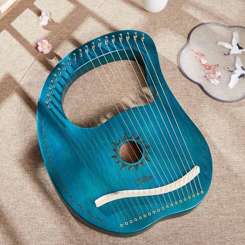 Lyre Harp 19 Metal String Ancient Greece Style Mango Shaped Deer Pattern Box Type Lyra Harp with Tuning Wrench and Instruction Guide for Adult kids and Beginner (Blue) in Saudi Arabia