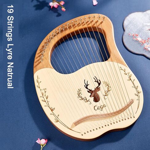 Lyre Harp 19 Metal String Ancient Greece Style Mango Shaped Deer Pattern Box Type Lyra Harp with Tuning Wrench and Instruction Guide for Adult kids and Beginner (Blue) in Saudi Arabia