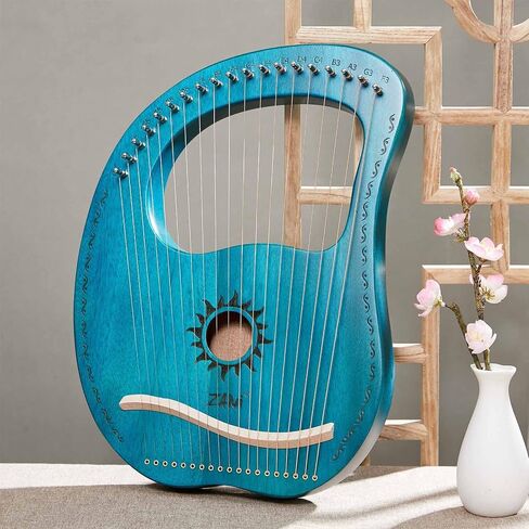 Lyre Harp 19 Metal String Ancient Greece Style Mango Shaped Deer Pattern Box Type Lyra Harp with Tuning Wrench and Instruction Guide for Adult kids and Beginner (Blue) in Saudi Arabia