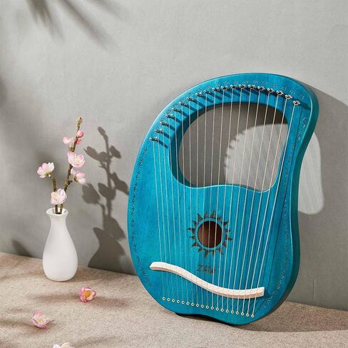 Lyre Harp 19 Metal String Ancient Greece Style Mango Shaped Deer Pattern Box Type Lyra Harp with Tuning Wrench and Instruction Guide for Adult kids and Beginner (Blue) in Saudi Arabia