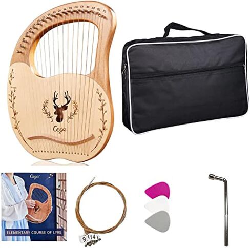 Lyre Harp 19 Metal String Ancient Greece Style Mango Shaped Deer Pattern Box Type Lyra Harp with Tuning Wrench and Instruction Guide for Adult kids and Beginner (Blue) in Saudi Arabia