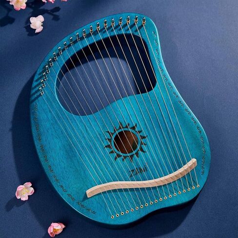 Lyre Harp 19 Metal String Ancient Greece Style Mango Shaped Deer Pattern Box Type Lyra Harp with Tuning Wrench and Instruction Guide for Adult kids and Beginner (Blue) in Saudi Arabia