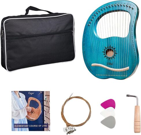 Lyre Harp 19 Metal String Ancient Greece Style Mango Shaped Deer Pattern Box Type Lyra Harp with Tuning Wrench and Instruction Guide for Adult kids and Beginner (Blue) in Saudi Arabia