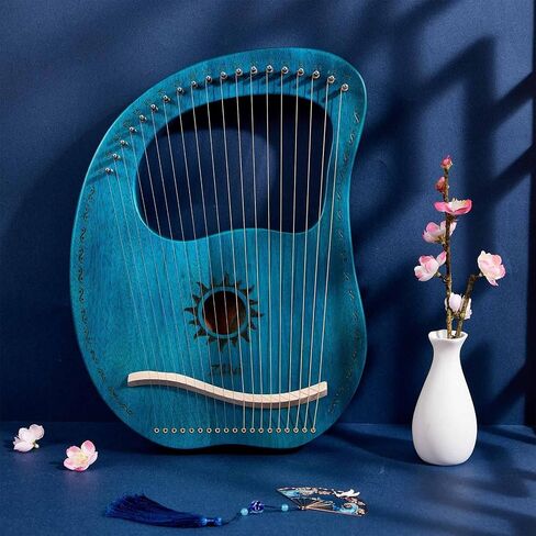 Lyre Harp 19 Metal String Ancient Greece Style Mango Shaped Deer Pattern Box Type Lyra Harp with Tuning Wrench and Instruction Guide for Adult kids and Beginner (Blue) in Saudi Arabia