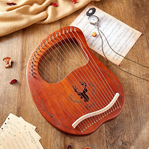 Lyre Harp 19 Metal String Ancient Greece Style Mango Shaped Deer Pattern Box Type Lyra Harp with Tuning Wrench and Instruction Guide for Adult kids and Beginner (Blue) in Saudi Arabia