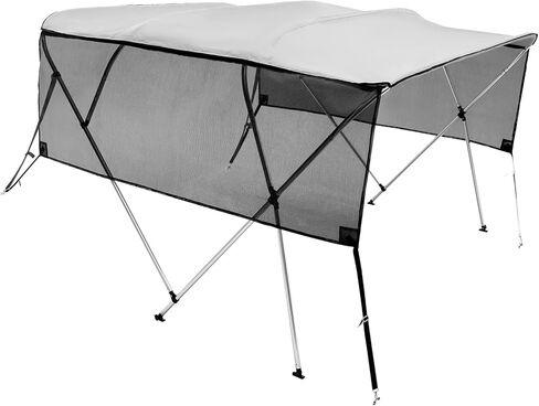 غطاء قارب VEVOR 4 Bow / 3 Bow Bimini العلوي، جدران جانبية شبكية قابلة للفصل، مظلة بوليستر 600D مع إطار من سبائك الألومنيوم مقاس 1 بوصة، يتضمن صندوق تخزين، قطبين دعم، شريطين، رمادي فاتح in Saudi Arabia