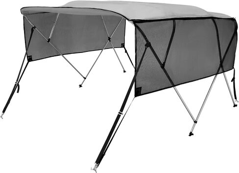 غطاء قارب VEVOR 4 Bow / 3 Bow Bimini العلوي، جدران جانبية شبكية قابلة للفصل، مظلة بوليستر 600D مع إطار من سبائك الألومنيوم مقاس 1 بوصة، يتضمن صندوق تخزين، قطبين دعم، شريطين، رمادي فاتح in Saudi Arabia