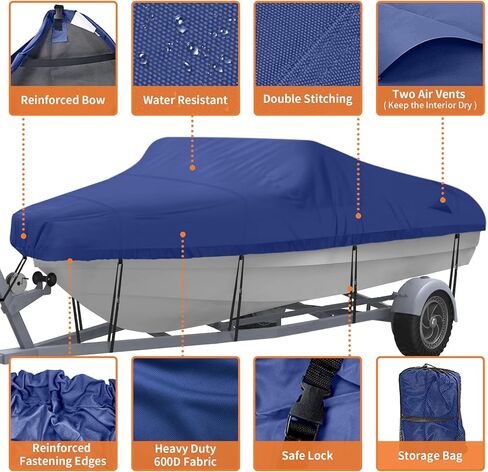 NEXCOVER Trailerable Boat Cover, Length: 14’-16’ Beam Width: up to 68", Waterproof Heavy Duty Cover, Fits V-Hull, TRI-Hull, Runabout, Pro-Style, Bass Boat, Storage Bag & Tightening Straps Included. in Saudi Arabia