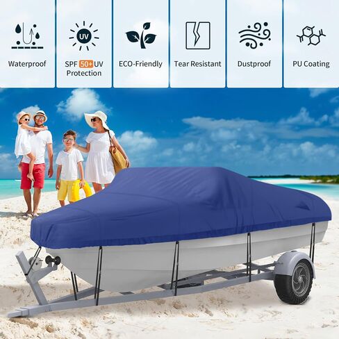 NEXCOVER Trailerable Boat Cover, Length: 14’-16’ Beam Width: up to 68", Waterproof Heavy Duty Cover, Fits V-Hull, TRI-Hull, Runabout, Pro-Style, Bass Boat, Storage Bag & Tightening Straps Included. in Saudi Arabia