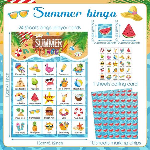 35 Pcs Summer Bingo Games 24 Players Beach Party Bingo Cards Hawaii Summer Games for Boys Girls Adults Family Classroom Activities Tropical Beach Luau Party Favors Supplies in Saudi Arabia