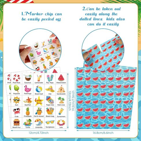 35 Pcs Summer Bingo Games 24 Players Beach Party Bingo Cards Hawaii Summer Games for Boys Girls Adults Family Classroom Activities Tropical Beach Luau Party Favors Supplies in Saudi Arabia