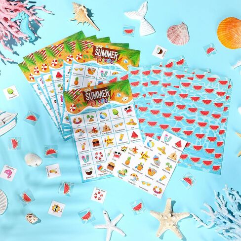 35 Pcs Summer Bingo Games 24 Players Beach Party Bingo Cards Hawaii Summer Games for Boys Girls Adults Family Classroom Activities Tropical Beach Luau Party Favors Supplies in Saudi Arabia